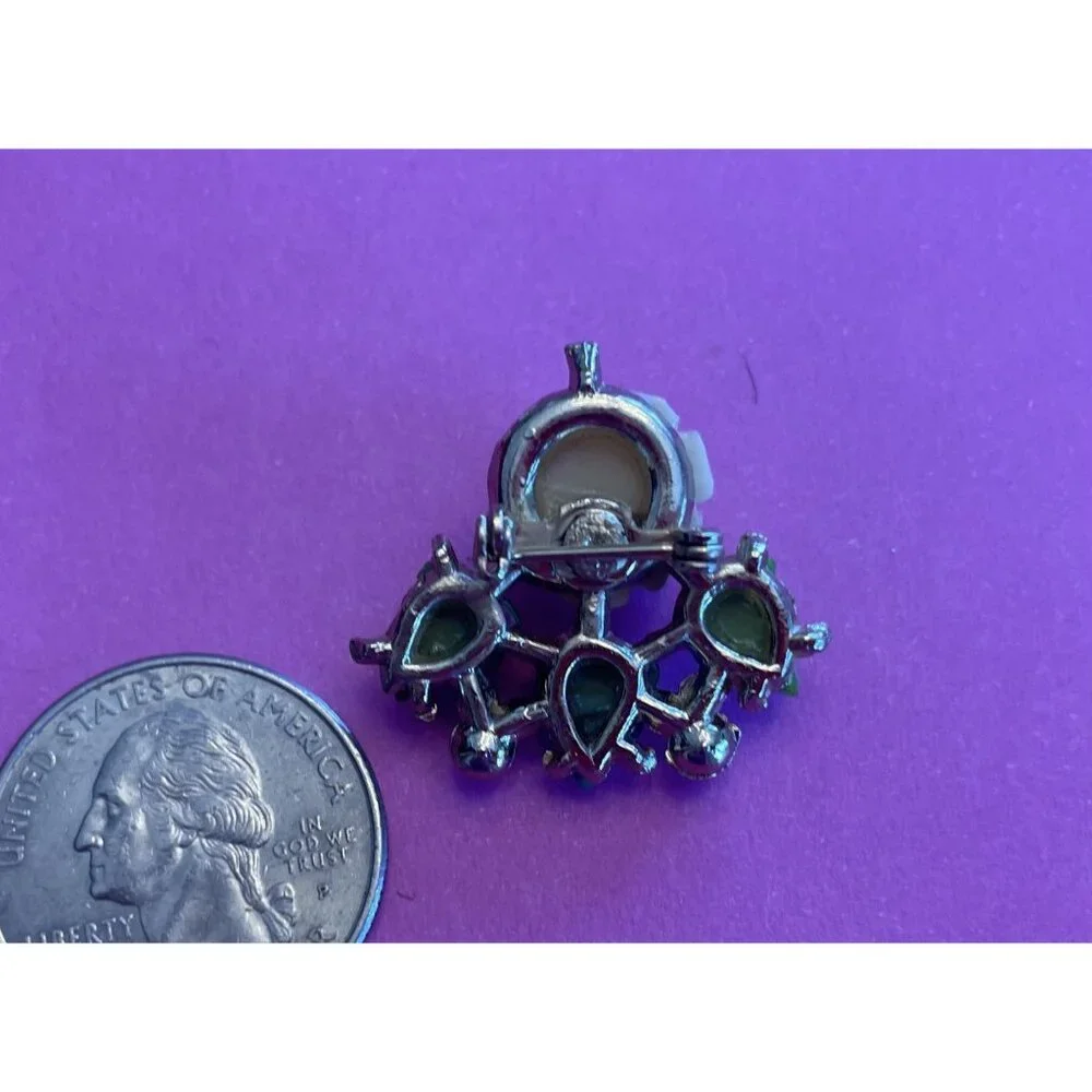 Vintage Bakelite Porcelain Rose Leaves Pearl Pin Brooch